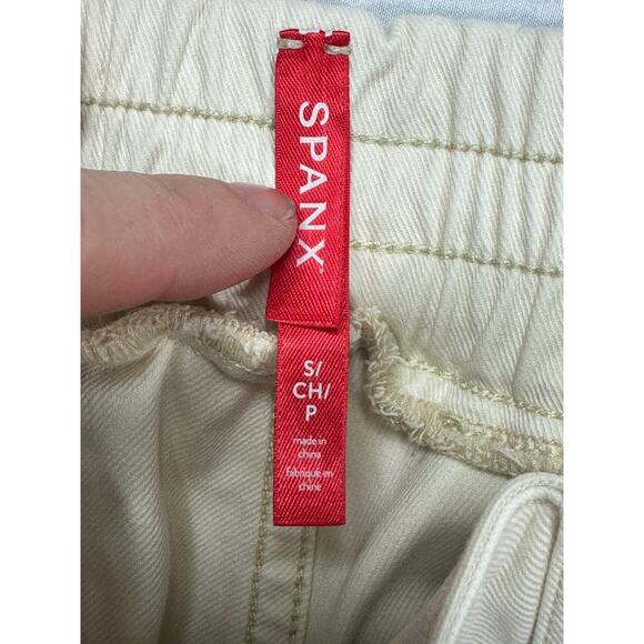 Spanx Women's Patch Pocket Ankle Zip Cream Denim Jogger Pants - Size S (27x29) - Picture 4 of 5